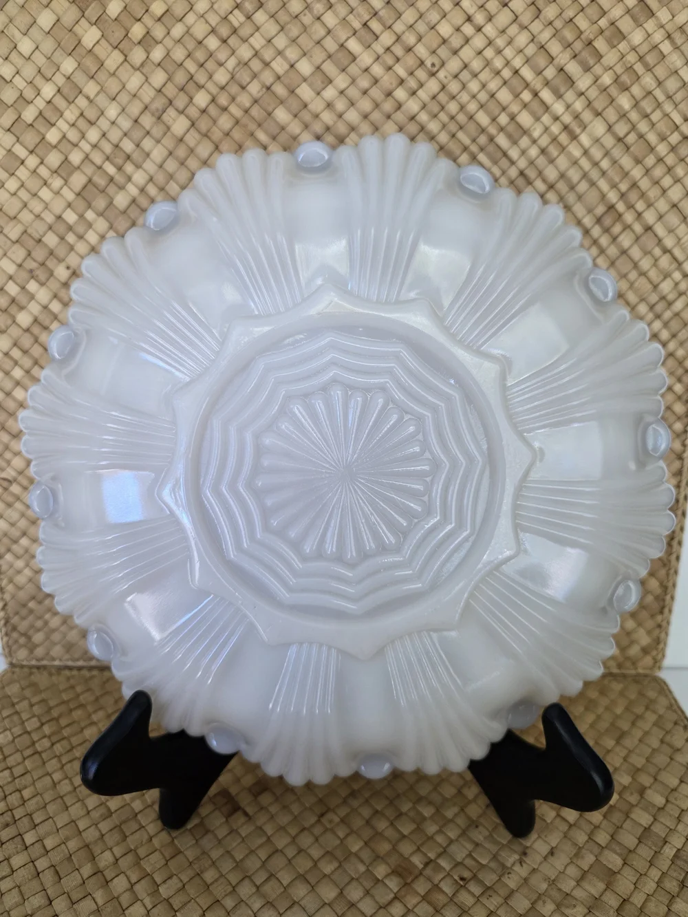 Anchor Hocking White Milk Glass Deviled Egg Platter with Gold Trim